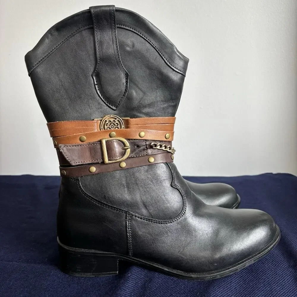 Sandro Moscoloni Robin Boots Womens 8 Black Western Cowgirl Boho Cottagecore New